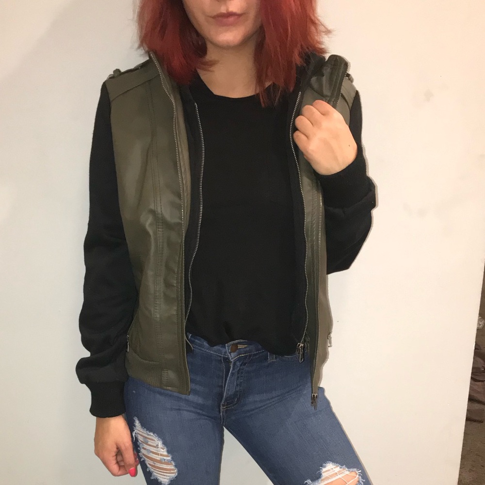 Green and black hooded jacket